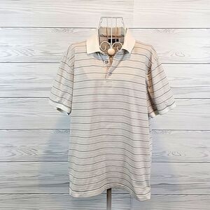 Alfani Mens polo shirt grey striped short sleeved Size L